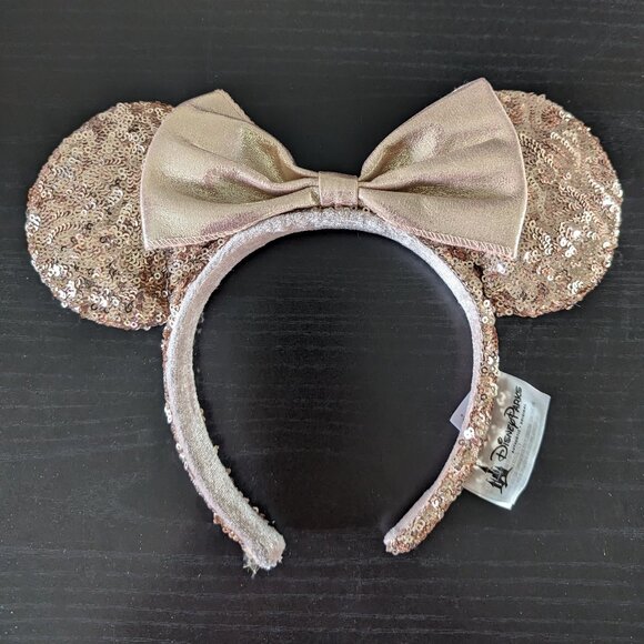 Disney Parks 1st Generation Rose Gold Sequined Mickey Minnie Mouse Ears Headband main image 4